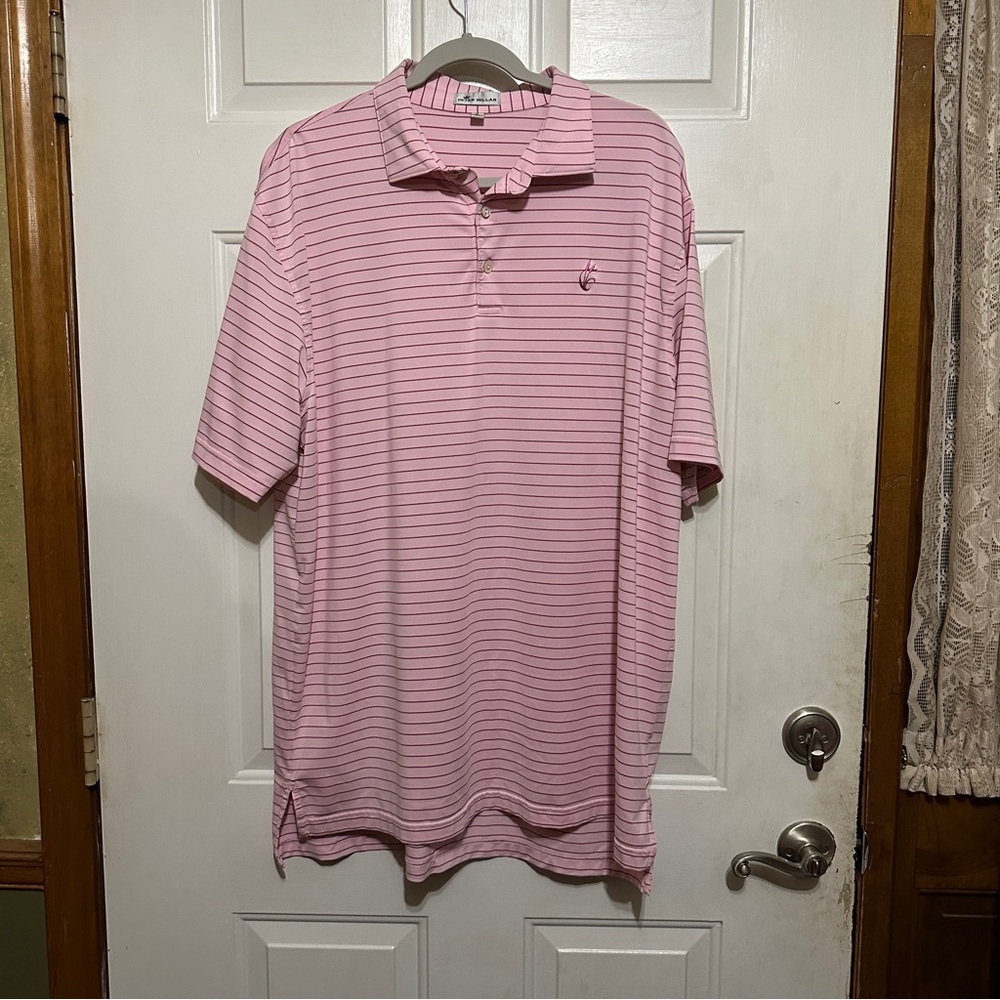 Peter Millar Mens Shirt Extra Large XL‎ Pink Striped Performance Polo